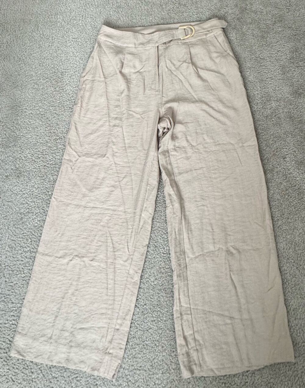 DKNY Womens Size 14 Tan Wide Leg Pants D Ring Belt Pleated Trousers NWOT New